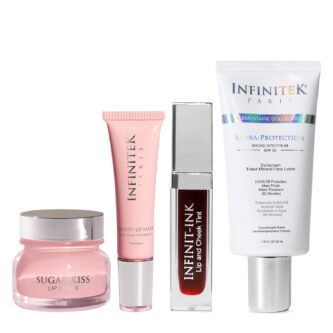 Infinitek® Paris, Natural Look Kit – Sugar Kiss Lip Scrub + Lip Balm Lip Plumper + INK Lip & Cheek and Face Sunscreen Tinted