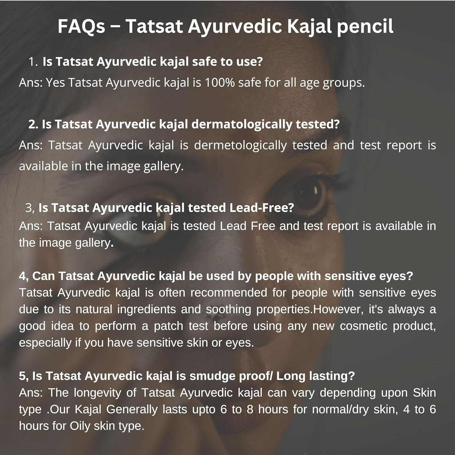 TATSAT-100% Natural Ayurvedic herbal kajal Pencil eyeliner made from Thriphala SOOT